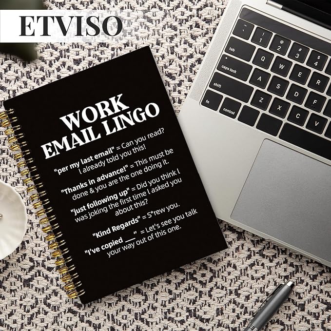 Funny Office Supplies, Work Journal Notebook for Women Men Coworkers, Funny Sarcastic Office Gifts for Coworkers, Work Email Lingo Hardcover Spiral Notebooks 5.5x8.3 Inch