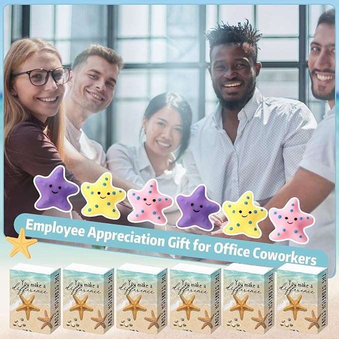 Wettarn 24 Sets Starfish Story Gifts Cute Stress Balls with Gift Boxes You Make a Difference Desk Decor Appreciation Party Favors for Employee Coworker Teacher Inspirational Stress Relief Toys