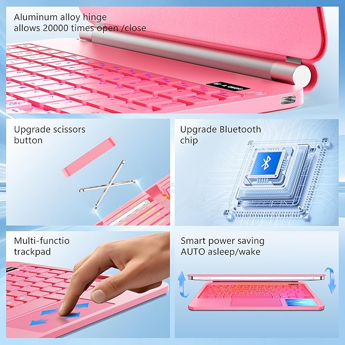 Keyboard Case for iPad Air 13 inch (M3 2025/M2, 2024),iPad Pro 12.9 inch (3/4/5/6th Gen) Magic Magnetic Backlit Keyboard Case with Multi-Touch Trackpad- Easy-Set Floating Cantilever Stand (Pink)