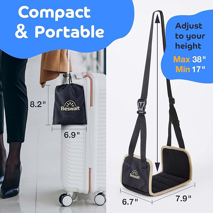 Portable Airplane Foot Hammock for Plane Travel with Memory Foam & Hardboard for No Feet or Leg Clashing - Long Flight Air Travel Essentials to Relax Feet Rest Flying Overseas by Beswalt (Black)