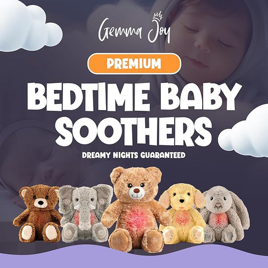 Gemma Joy Baby Sleep Soother Teddy Bear for Baby – Cry Activated Heartbeat Stuffed Animal – Rechargeable Crib Soother with White Noise, Shush, Lullabies & Night Light – Newborn Essentials Must Haves