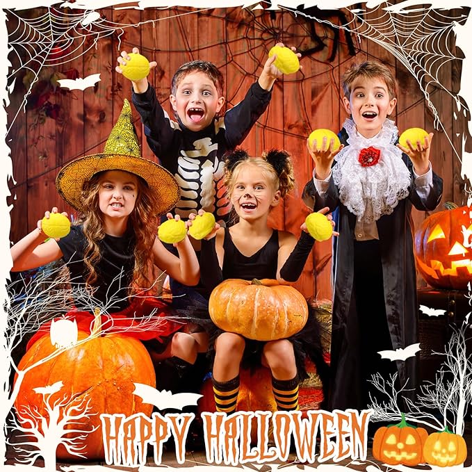 Leitee 12 Pcs Brain Stress Balls Bulk Large Halloween Brain Toys PU Hand Muscle Exercise Pressure Ball Funny Stress Relief Toy for Teens Adult Improving Grip Strength Prop(Yellow)