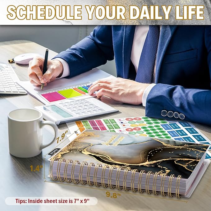 Planner 2025-2026, Large 18 Months Academic Daily Weekly Monthly Planner Yearly Agenda July. 2025–Dec. 2026, 7.9" x 9.8", Page Tabs, Separator Page, Pocket Folder, Bookmark, Stickers, Sticky Note Set