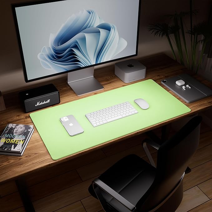 Aothia Double-Sided Desk Pad - 35.4" x 15.7"Leather Desk Mat, Eco Cork Desk Pad Protector,Large Mouse Pad,Waterproof Desk Blotter for Office/Home(Light Green)