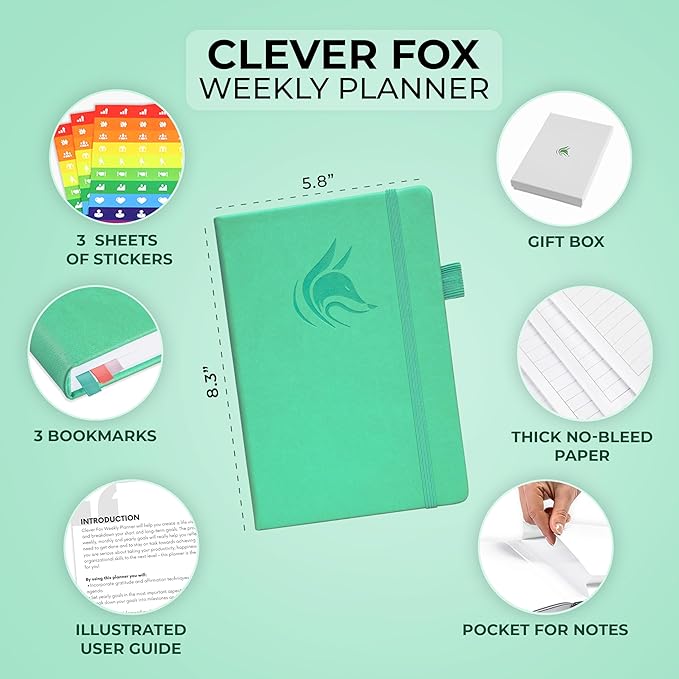Clever Fox Planner – Undated Weekly & Monthly Planner for Productivity, Time Management & Goals – Organizer Journal – A5 (Emerald)