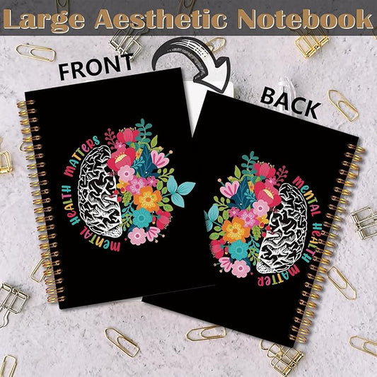 Mental Health Floral Spiral Notebook 5.5x8.3, Mental Health Matters Floral Brain Therapy Journal for Women, Therapy Notebook for Note Taking