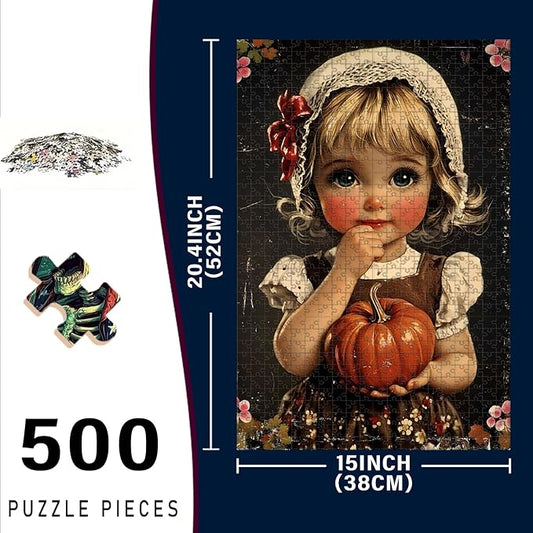 500 Piece Wooden Puzzle Jigsaw Happy Thanksgiving Day for Bar & Pub Challenging Stress Relief Game 20.4x15 Inch