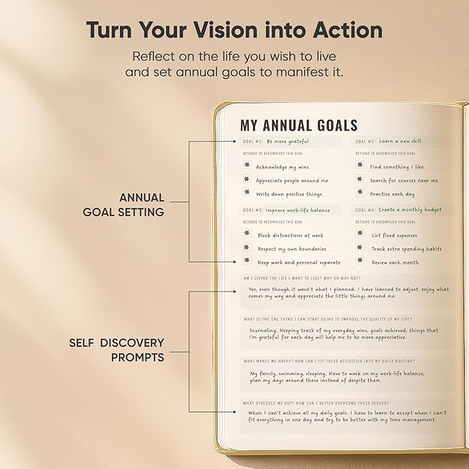 PRODUCTIVITY STORE Gratitude & Self-Care Journal - Guided Mindfulness & Mental Health Journal All-in-One with Prompts for Self Discovery - Daily Journal for Men & Women (A5, Cream)