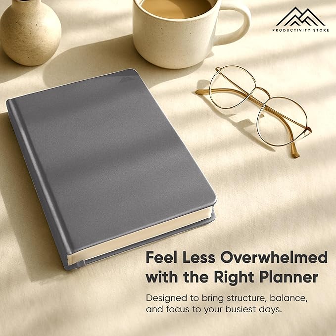 Daily Planner 2025 (5" x 8") - The Ultimate Daily Workflow Planner with Hourly Schedule & Task List to Achieve Your Goals by PRODUCTIVITY STORE (A5, Grey)