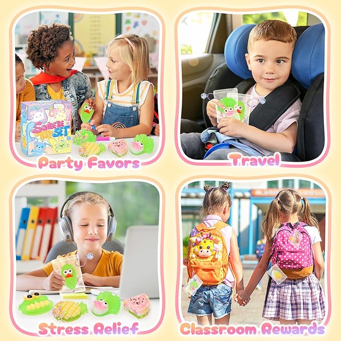 Squeeze Squishy Toys for Kids, 12Pcs Fruit Vegetables Sensory Fidget Toys, Easter Egg Fillers Party Favors Treasure Box Toys for Classroom Stress Relief Gifts Travel Cute Stuff for Boys Girls
