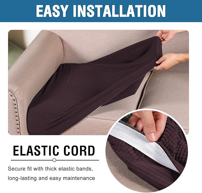 H.VERSAILTEX Super Stretch Couch Cushion Covers Sofa Cushion Slipcovers Jacquard Fabric Individual Seat Couch Slipcover Sets for Pets with Elastic Bottom(3 Packs Cushion Sofa Covers, Chocolate)