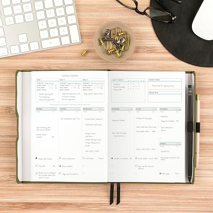 AT-A-GLANCE Foundation Goal Setting Planner, Undated Weekly & Monthly Journal, Track Progress, Create Habits, 5-3/4" x 8-1/4", Green (FD2-200-60)