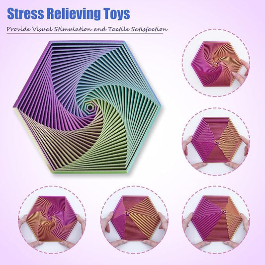 Fractal Fidget Hexagon, 3D Printed Hexagonal Toys,Hexagon Fidget Toy，Infinity Cube Fidget Toy 3D Printed Anxiety Toys for Stress Relief and Desk Fidgeting(5.75in)-(A+B+C)