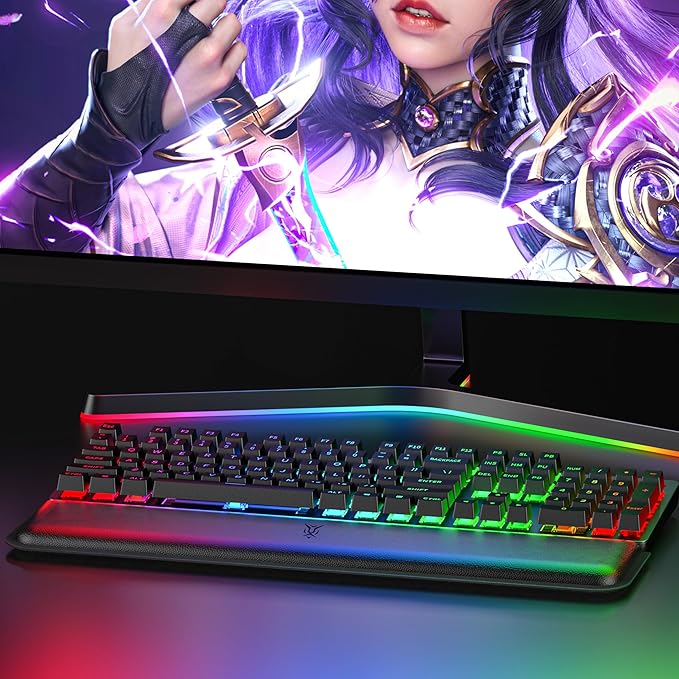 Computer Keyboard Wrist Rest Pad, Ergonomic Soft Memory Foam Wrist Support w/Anti-Slip Rubber Base, Black (Protein Leather, 15.35 in*3.54 in*1.1 in)