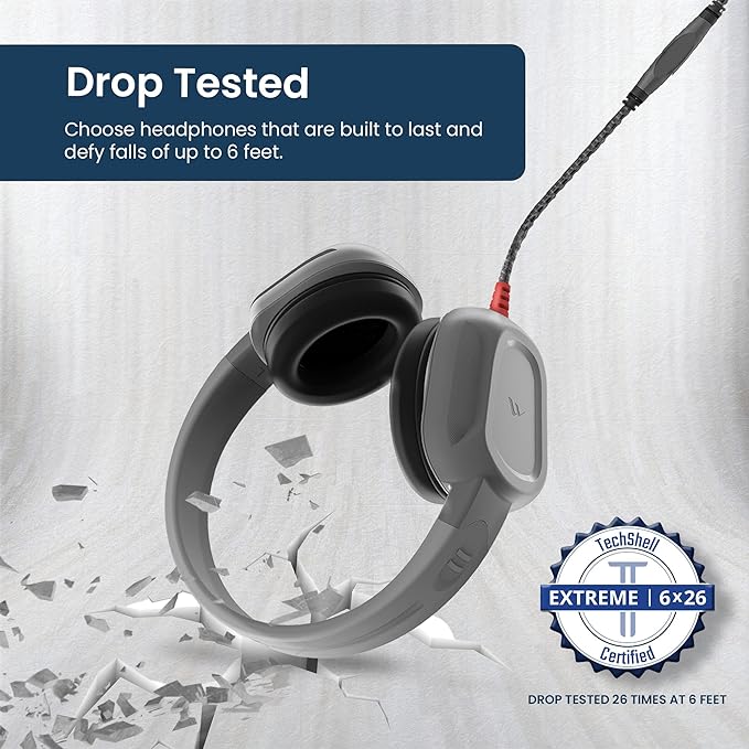 Brenthaven Wired Headphones with Mic 10-Pack | 3.5 mm Jack On-Ear Rugged 2 Adjustable Headphones with Long Tangle Free Cord - Lightweight Durable & Drop Tested School Supplies for Kids - Gray