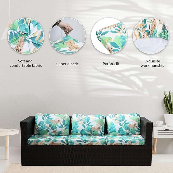 8Pcs Stretch Patio Cushion Covers,Outdoor Couch Covers Replacement,Outdoor Couch & Sofa Slipcovers,for Patio Furniture Cushion Covers,Washable Reusable Furniture Protector (Leopard,Cover Only)