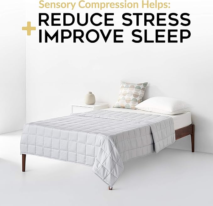 YnM Oeko-Tex Certified Premium 60 x 80 Inch 20 Pound Cotton Calming Heavy Weighted Blanket with Glass Beads for Queen and King Beds, Light Grey