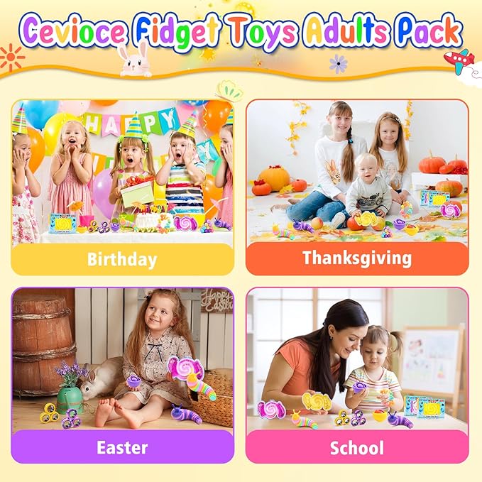 Cevioce 10Pcs Fidget Toys Adults Pack,Stocking Stuffers for Teens Boys Girls,Autism Sensory Toys with Fidget Spinner Slug Magnetic Rings,Squishy Fidget Toys ADHD Stress Relief,Party Favor for Kid-PY