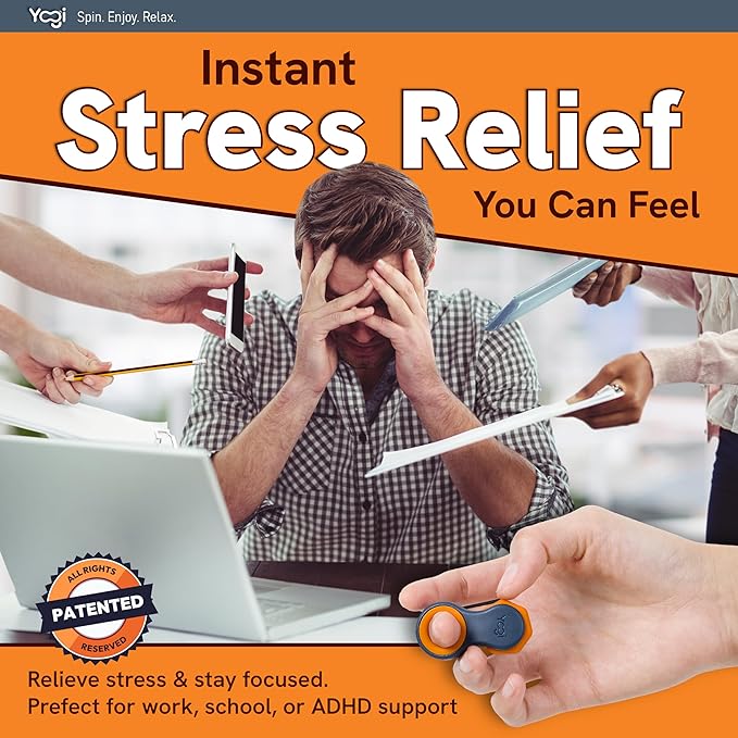 Yogi Fidget Toy – Silent Sensory Spinner for Adults & Kids – Stress Relief Fidgets for ADHD, Anxiety – Fidget Toys for Adults – Includes 5 Finger-Fit Rings – Work, School & Travel – Supernova