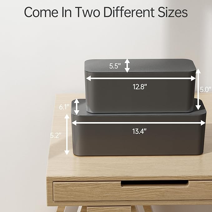 YECAYE 2 Pack Cable Management Box, Pet Friendly Cable Box Organizer for Home & Office, Child-Proof Floor Cord Cover, Cord Management and Cord Hider, Black
