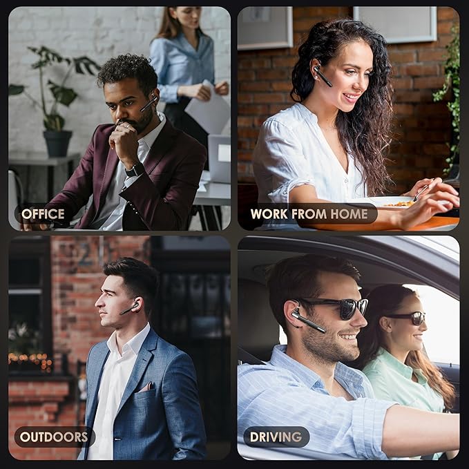 Bluetooth Headset, Wireless Bluetooth Earpiece V5.0 Hands-Free Earphones with Built-in Mic for Driving/Business/Office, Compatible with iPhone and Android (Gray)