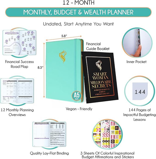 Financial Planner - Monthly Budget Planner & Monthly Bill Organizer | A 12-Month Journey to Financial Freedom | Bill Payment Tracker Organizer, Debt, Expense Tracker & Money Saving with Pockets