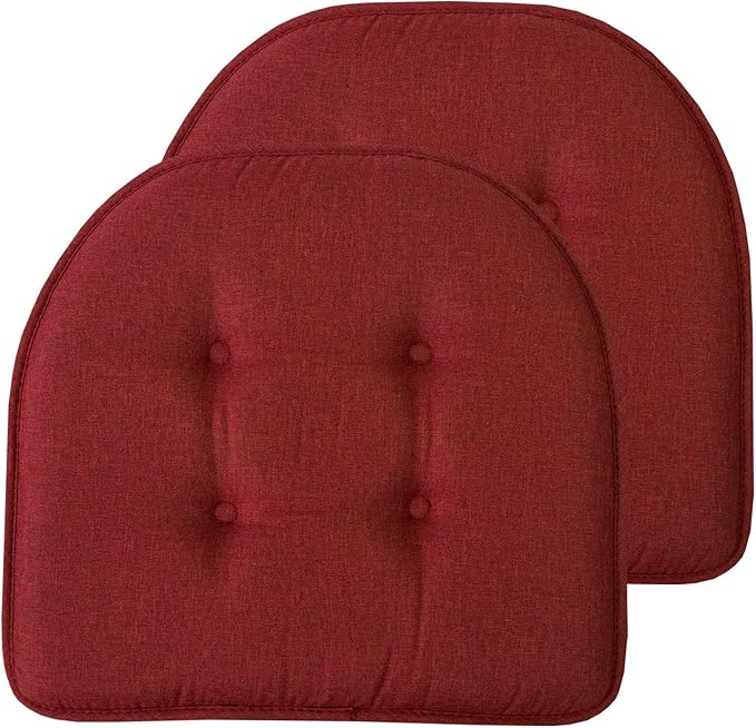 Sweet Home Collection Chair Cushion Memory Foam Pads Tufted Slip Non Skid Rubber Back U-Shaped 17" x 16" Seat Cover, 2 Count (Pack of 1), Wine Burgundy