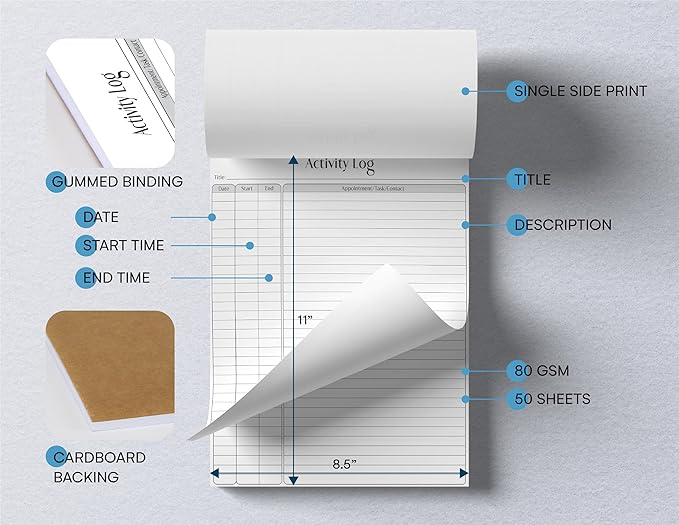 Better Office Products Activity Log Notepad, 8.5" x 11", Planning Note Pad, 50 Sheets, Daily Time Tracking Productivity Checklist Organizer, (1 Pack)