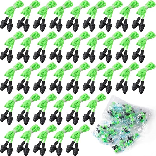 Tondiamo 200 Pairs Ear Plugs Reusable Silicone Earplugs with Cord Sleeping Individually Wrapped Hearing Protection Noise Cancelling Earplugs for Work Construction Shooting Sports(Green, Black)