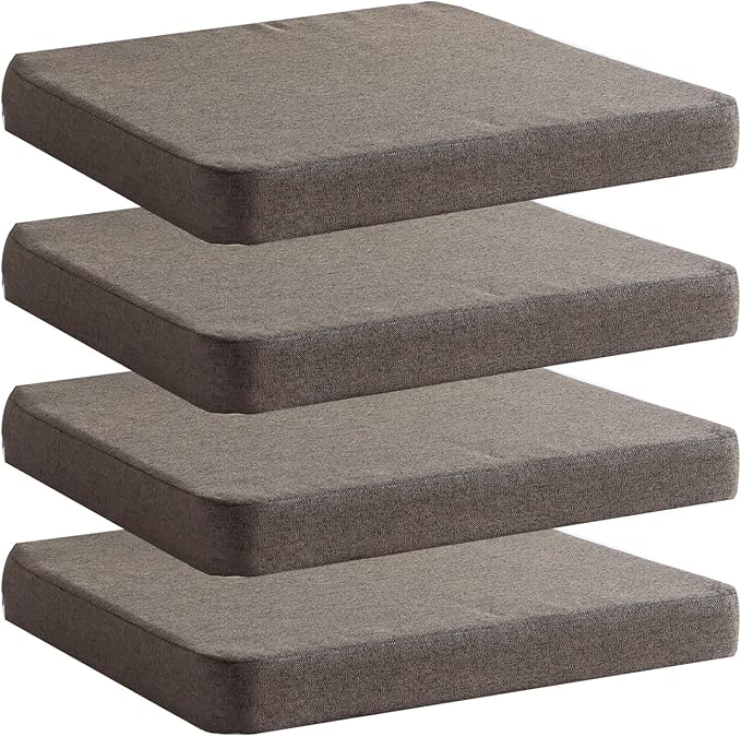 Chair Cushion for Dining Chairs with Ties 4 Pack Non Slip Memory Foam Kitchen Room Chair Pads 17x16 Inch, Brown