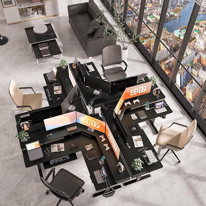 L Shaped Standing Desk with USB Charging Port & 4 Drawers,63 x 55 inch Electric Adjustable Height Corner Stand Up Desk with Keyboard Tray & Storage,Sit Stand Computer L Table for Gaming Office