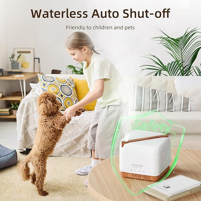 ASAKUKI 700 ml Premium Essential Oil Diffuser, 5 in 1 Ultrasonic Aromatherapy Fragrant Oil Vaporizer Humidifier, Timer and Auto-Off Safety Switch, 7 LED Light Colors