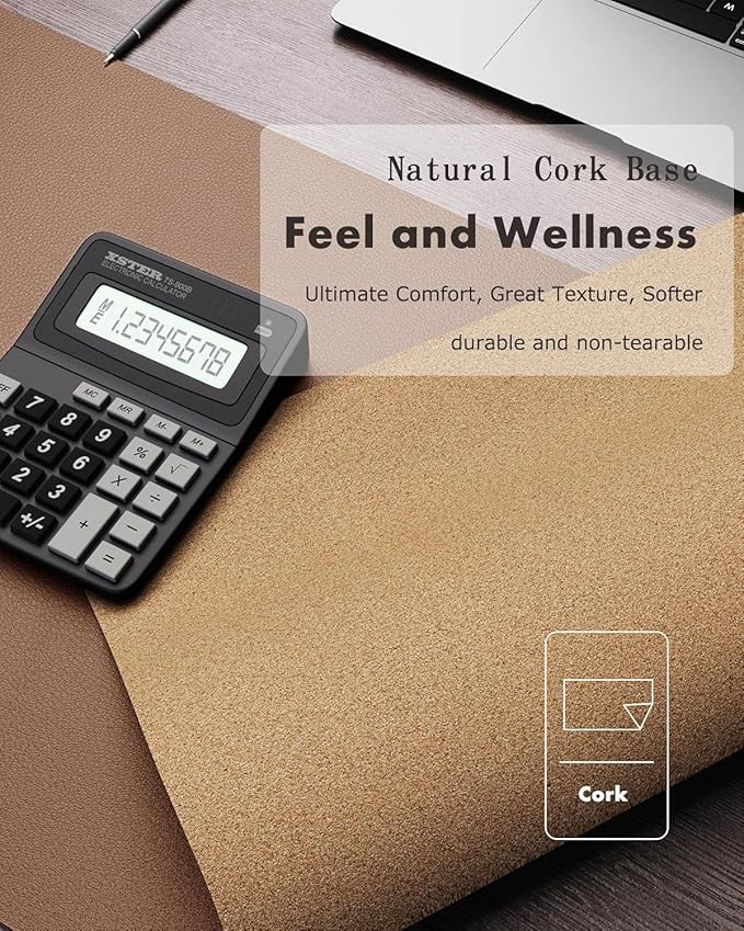 YSAGi Double-Sided Desk Pad, 31.5"x15.7"Leather Desk Mat, Eco Cork Desk Pad Protector,Large Mouse Pad,Waterproof Desk Blotter for Office/Home(Coffee)