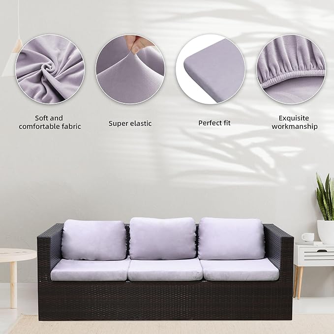 8Pcs Stretch Velvet Patio Cushion Cover,Fluffy,for Fall Outdoor Couch Cushion Cover Replacement,Washable Indoor Outdoor Cushion Slipcovers(Smoke Gray,Cover Only)