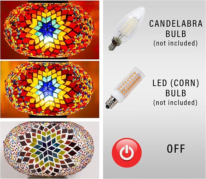 mozaist Mosaic Tiffany Style Swan Neck Table Lamp, Turkish Colorful Handmade Vintage Bedside Corner Decorative Lighting, Gooseneck Farmhouse Nightstand with E12 Socket & US Plug (Fire Ball)