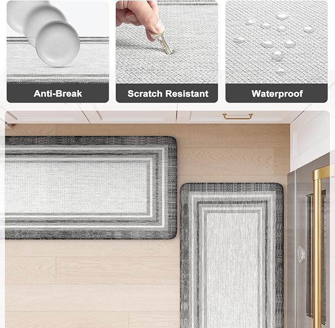 KIMODE Anti Fatigue Kitchen Mat, Cushioned Farmhouse Kitchen Runner Rug, Non Slip Waterproof Kitchen Mat for Floor, Comfort Foam Standing Desk Mat for Laundry, Office, Sink Grey 17.3"x59"
