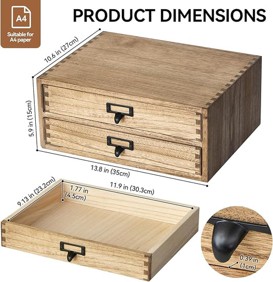 Kirigen Drak Wooden Office Storage Drawers Shallow Type - Desktop Filing Organization for Machine Printer Stand (BR, 2-Layer&2 Drawers)
