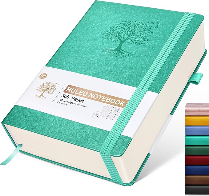 Lined Journal Notebook, 365 Pages B5 Large Journals for Writing Ruled Notebook, Hardcover Leather Journal for Women Men, Daily Notebook for Work, Note Taking, 100Gsm Thick Paper(7.6'' X 10'' Teal)