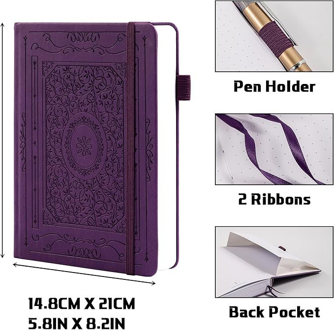 TIEFOSSI Bullet Dotted Journal Notebook, 160gsm 256 Numbered Thick Paper, A5 Hardcover Dotted Grid Diary for Women Men Work Writing, Bullet Dot Journaling, Drawing, 5.8 x 8.3 in