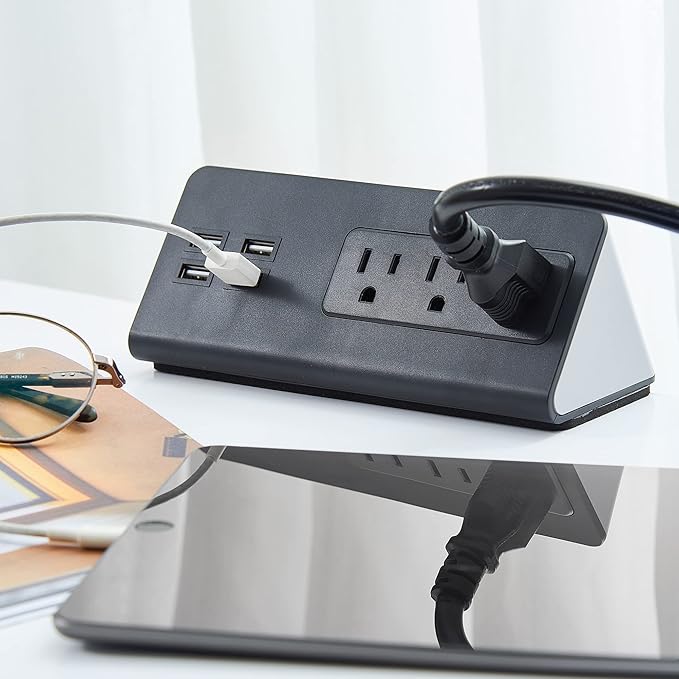 Desk Edge Mount Power Strips with USB Ports-UL Plug Outlets 1250 Joulets Surge Protector Tabletop Power Sockets for Nightstand/Home Office/Dormitory 4 USB Ports & 3AC Outlets