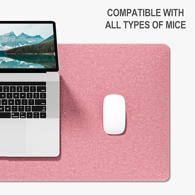 Auhoahsil Felt Desk Mat, Minimalist Large Mouse Pad XXL 35.5 x 15.7 in, Desk Matt for Desktop, Keyboard, Laptop, Computer, Office, Work from Home, Gaming, Pink
