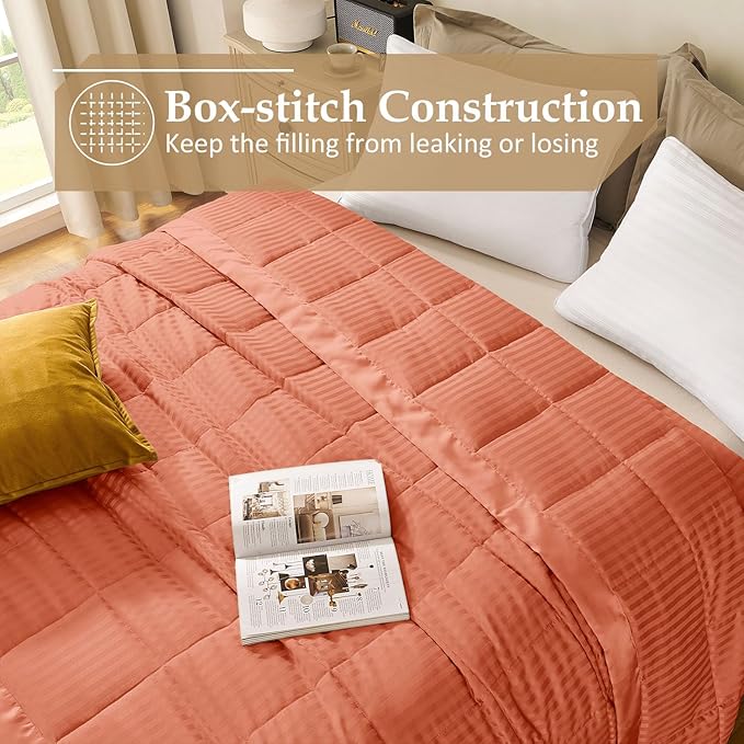 downluxe King Size Blanket with Satin Trim, Lightweight Down Alternative King Blanket for All Season, Machine Washable (Coral, 90x108 Inch)