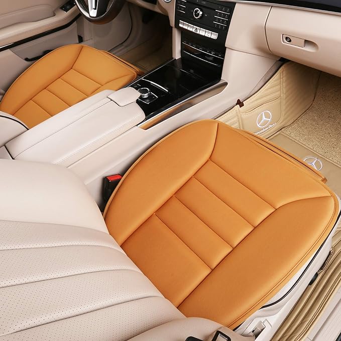 Premium Car Seat Cushion, Driver Cushion with Comfort Memory Foam & Non-Slip Rubber Bottom, Car Seat Pad Works with 95% of Vehicles and Office Chair or Home (Orange)