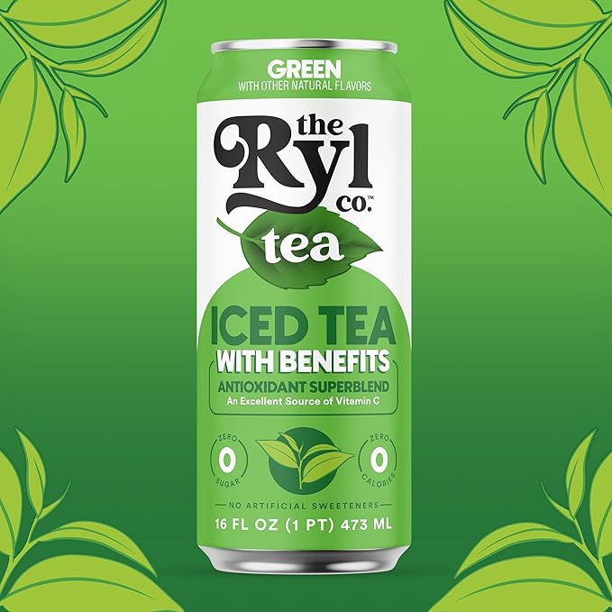 Ryl Iced Tea, Green, Antioxidant Superblend, Zero Sugar, Low Carb, Zero Calorie Iced Tea, 16.0 Fl Oz (12-Pack)