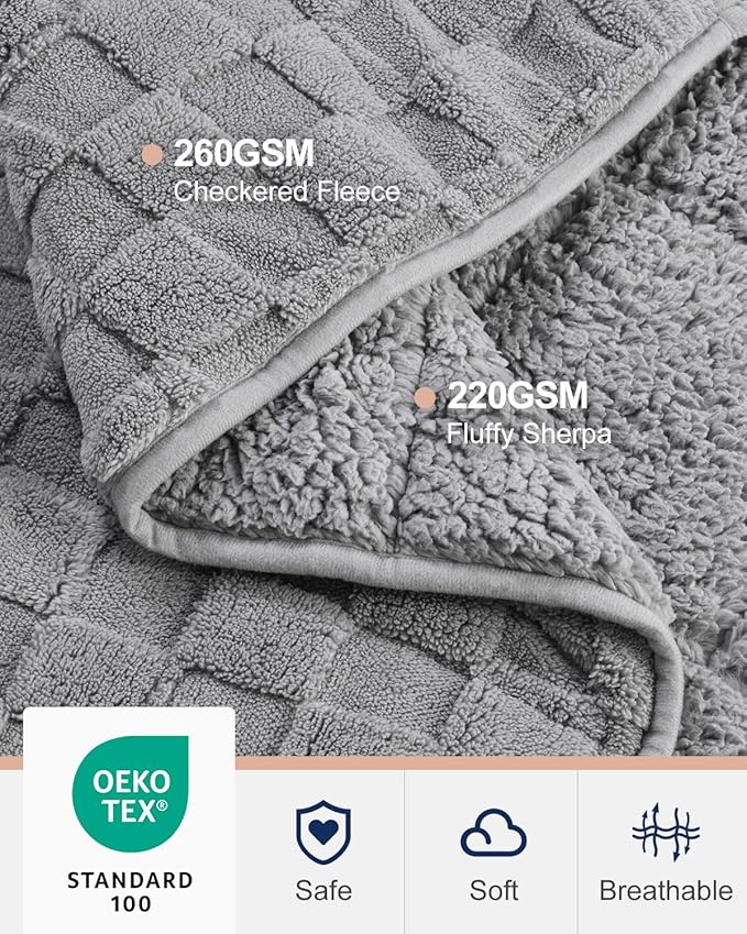 Kivik Dual Sided Weighted Blankets for Adults, Buttery Soft Stylish Checkered Heavy Blankets for Couch Sofa Bed - Ultra-Fluffy Fabric Brings Cloud-Like Comfort (60"x80", Grey, 15 Pounds)