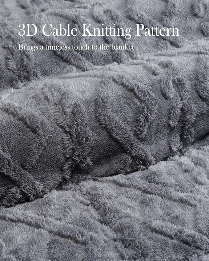 Topblan Weighted Blanket Full Size 15 Pounds, Soft Weighted Blanket with Doubled-Sized Shaggy Sherpa, Jacquard Knitted Stylish Warm Weighted Blankets Throw for Better Sleep, Grey, 48 x 72 inches