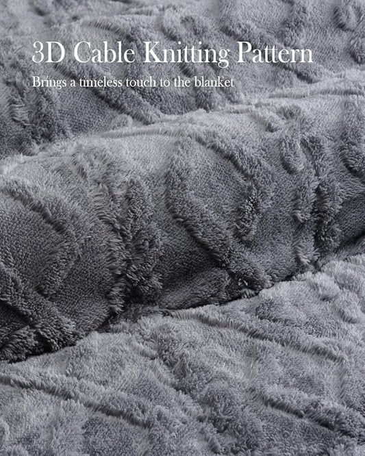 Topblan Weighted Blanket Twin Size 12 lbs, Soft Weighted Blanket with Doubled-Sized Shaggy Sherpa, Jacquard Knitted Stylish Warm Weighted Blankets Throw for Better Sleep, Grey, 48 x 72 inches