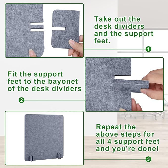 Buryeah 3 Pcs Desk Divider 23.6 x 47.2, 23.6 x 23.6 Stand up Freestanding Cubicle Privacy Partition Reducing Noise Visual Distraction Divider for Office Home School(Gray)