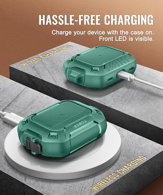 MOBOSI for AirPods Pro Case, Compatible with Airpods Pro 2 Case Cover 2nd/1st Generation with Lock&Keychain&Cleaner Kit, Full Body Shockproof Protective Hard Shell (2023/2022/2019), Light Green