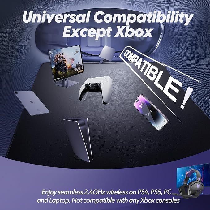 NUBWO Wireless Gaming Headset with Mic for Ps5 Ps4 PC, Zero Interference, 100-Hour Battery All-Day Play, 23ms Sync for Fortnite & Call of Duty/FPS Gamers, Triple Mode All Devices Compatible - Purple